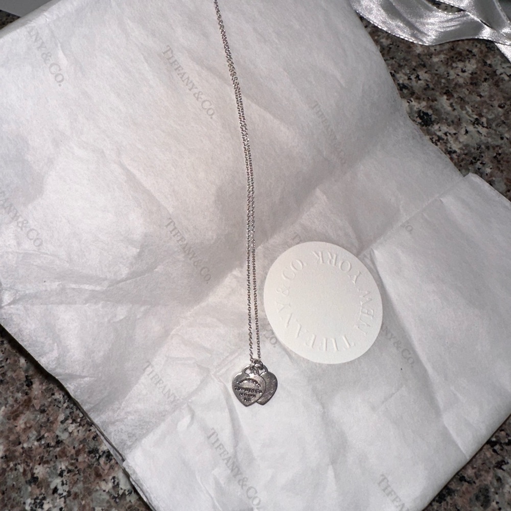 Tiffany & Co. Silver Double Heart Mini Necklace - Picture 7 of 11